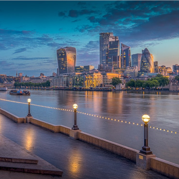 Photo of London skyline looking across the River Thames.